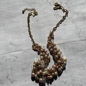 Neutral gold pearl statement necklace